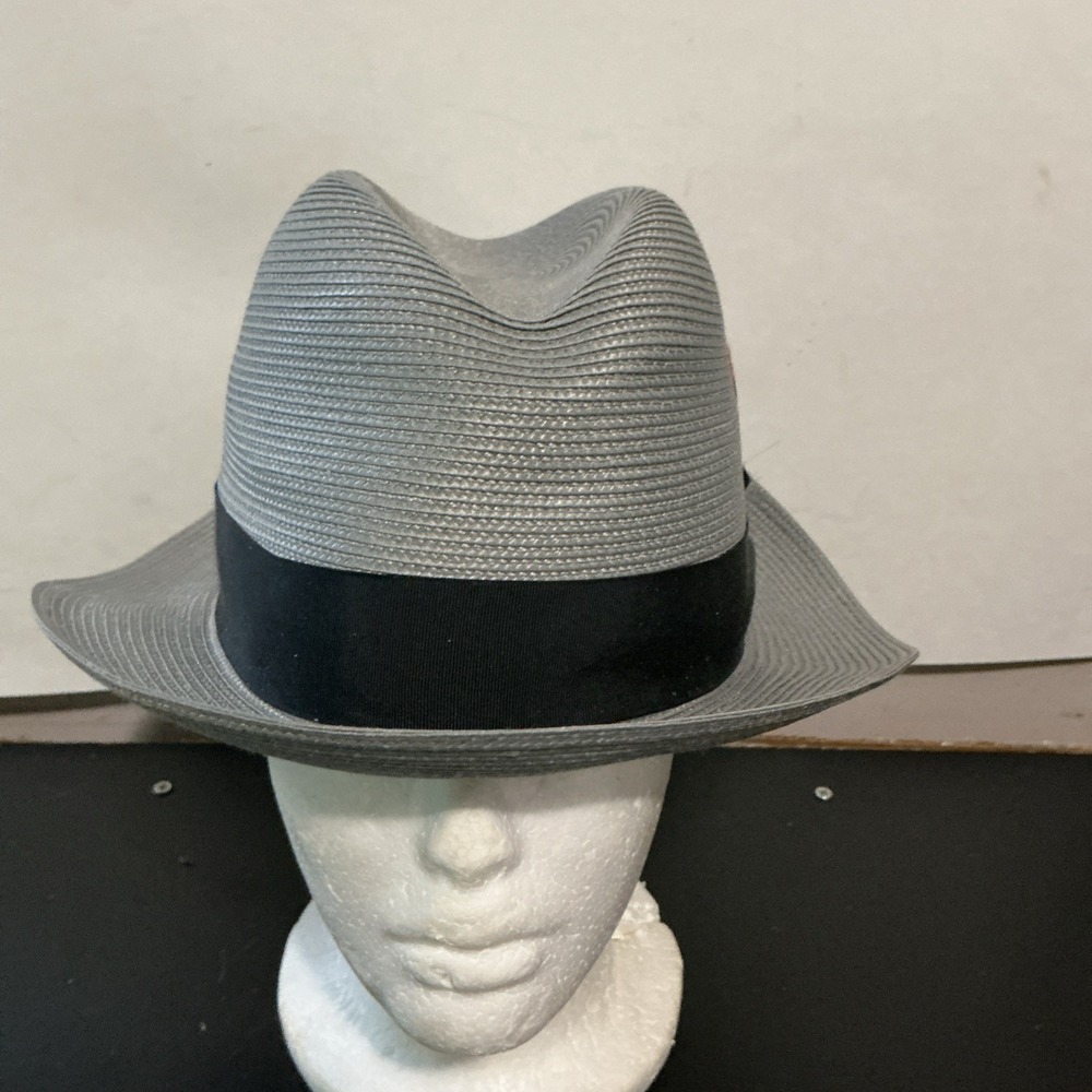 Dobbs Fifth Ave NY Gray Straw Fedora Hat Sz 7 1/4 58 MADE IN US FLORENTINE MILAN